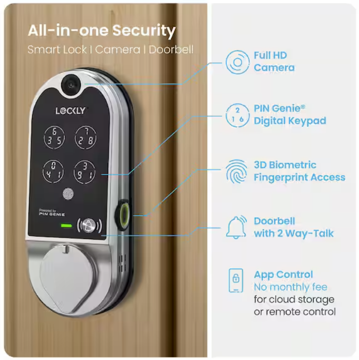 Lockly Vision Satin Nickel Deadbolt with Video Doorbell